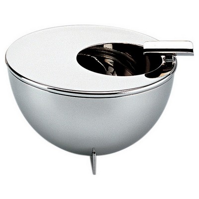 Alessi-Ashtray with round opening off center in polished stainless steel